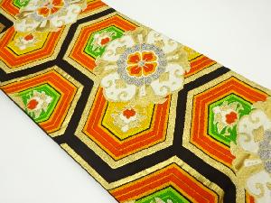 アンティーク　村山織彩製　華紋に重ね亀甲模様織り出し袋帯（着用可）